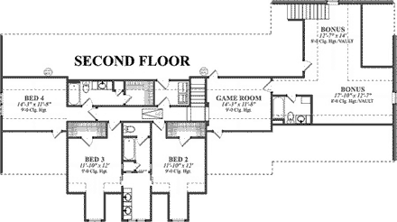 Cape Cod House Plan 78856 with 4 Beds, 5 Baths, 2 Car Garage Second Level Plan
