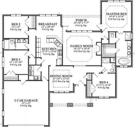 Traditional House Plan 78858 with 4 Beds, 3 Baths, 2 Car Garage First Level Plan