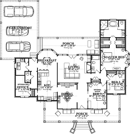Country, European House Plan 78877 with 3 Beds, 3 Baths, 3 Car Garage First Level Plan