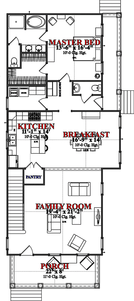 Colonial, Historic, Southern House Plan 78888 with 4 Beds, 4 Baths First Level Plan