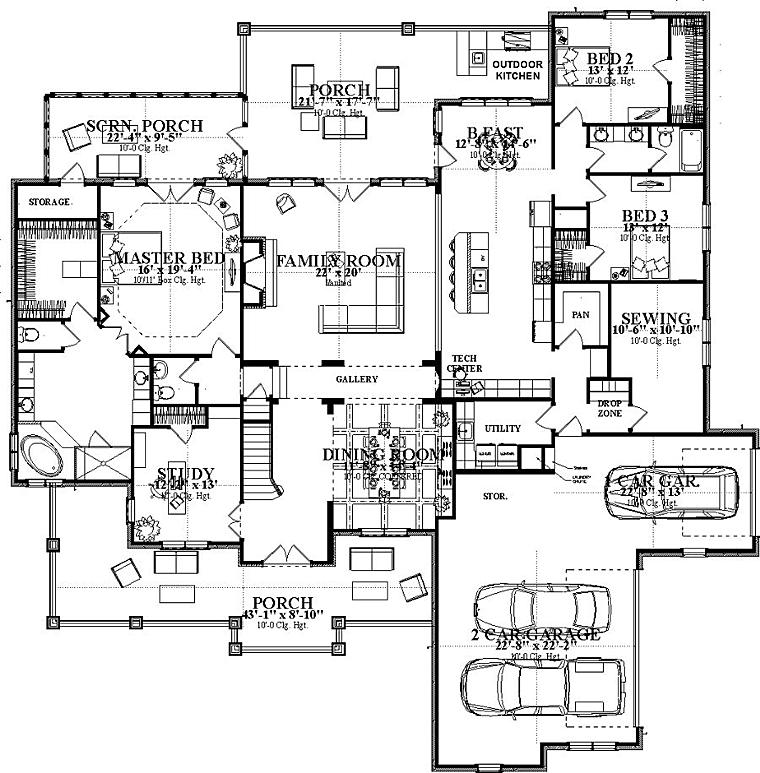 Craftsman, Traditional House Plan 78894 with 5 Beds, 4 Baths, 3 Car Garage Level One