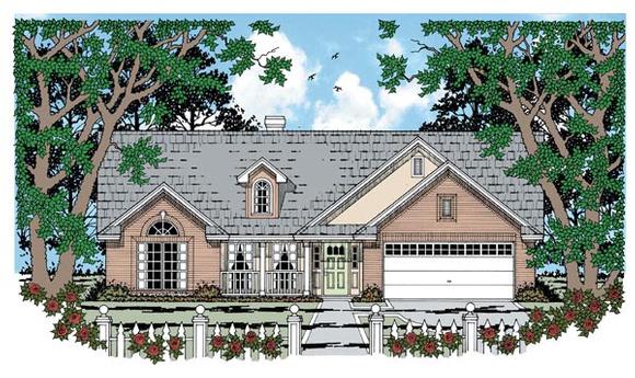 One-Story, Traditional House Plan 79001 with 3 Beds, 2 Baths, 2 Car Garage Elevation