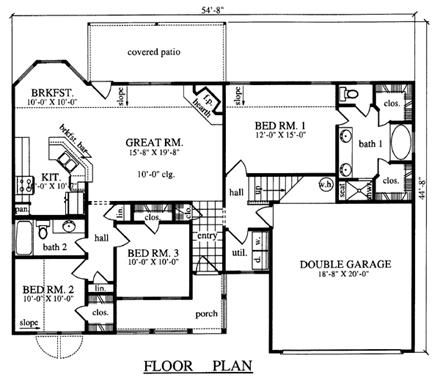 Traditional House Plan 79002 with 3 Beds, 2 Baths, 2 Car Garage First Level Plan