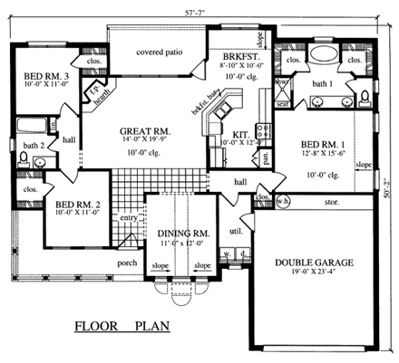 One-Story, Traditional House Plan 79006 with 3 Beds, 2 Baths, 2 Car Garage First Level Plan