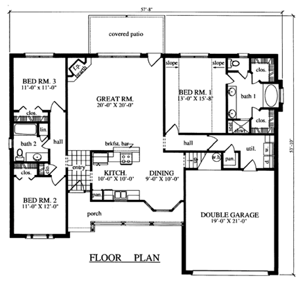 Traditional House Plan 79010 with 3 Beds, 2 Baths, 2 Car Garage First Level Plan
