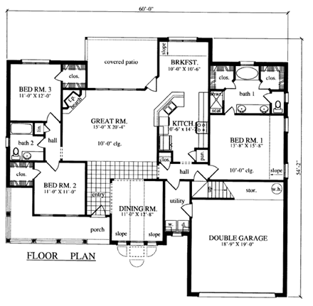 Traditional House Plan 79011 with 3 Beds, 2 Baths, 2 Car Garage First Level Plan