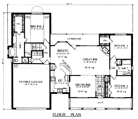 Country House Plan 79012 with 3 Beds, 2 Baths, 2 Car Garage First Level Plan