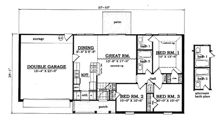 One-Story, Ranch House Plan 79017 with 3 Beds, 2 Baths, 2 Car Garage First Level Plan