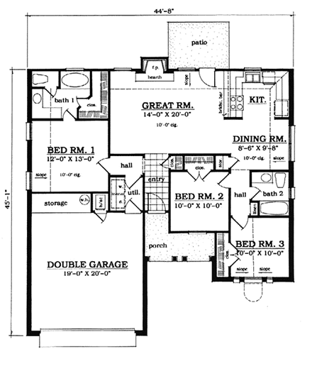 European, One-Story, Traditional House Plan 79018 with 3 Beds, 2 Baths, 2 Car Garage First Level Plan
