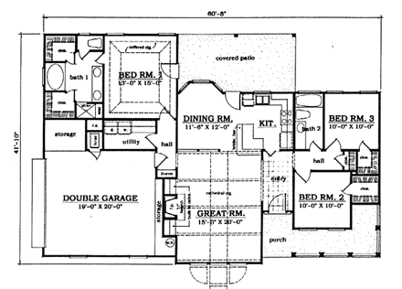One-Story, Ranch House Plan 79024 with 3 Beds, 2 Baths, 2 Car Garage First Level Plan
