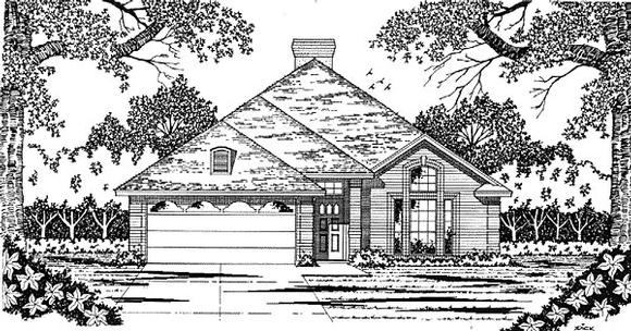 European, Narrow Lot, One-Story House Plan 79025 with 4 Beds, 2 Baths, 2 Car Garage Elevation