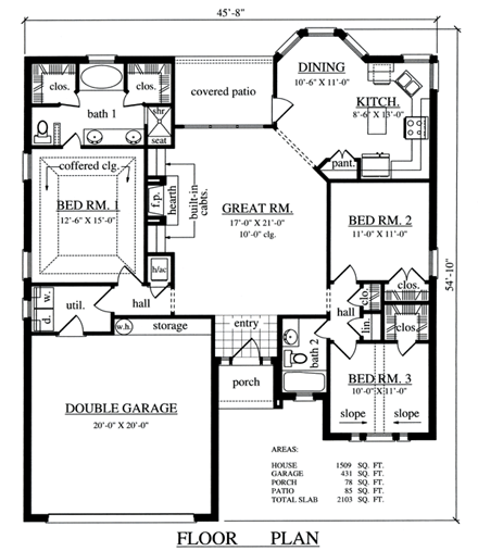 European, One-Story House Plan 79026 with 3 Beds, 2 Baths, 2 Car Garage First Level Plan