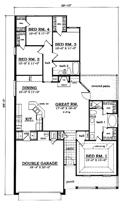 House Plan 79030 - Traditional Style with 1689 Sq Ft, 3 Bed, 2 Ba