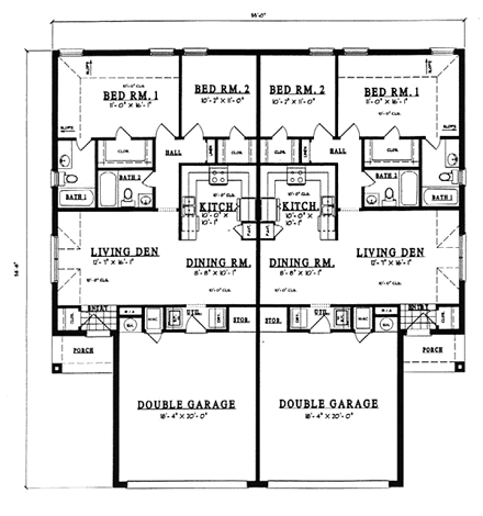 European, One-Story Multi-Family Plan 79050 with 4 Beds, 4 Baths, 4 Car Garage First Level Plan