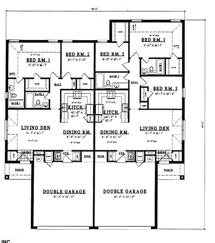European, One-Story Multi-Family Plan 79051 with 5 Beds, 4 Baths, 4 Car Garage First Level Plan
