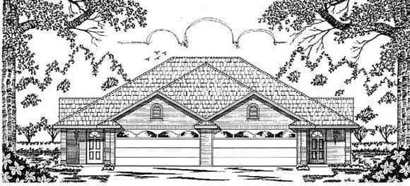 European, One-Story Multi-Family Plan 79051 with 5 Beds, 4 Baths, 4 Car Garage Elevation