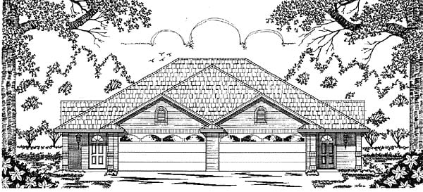 European, One-Story Multi-Family Plan 79051 with 5 Beds, 4 Baths, 4 Car Garage Elevation