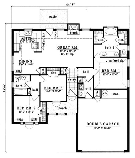 European, One-Story House Plan 79052 with 3 Beds, 2 Baths, 2 Car Garage First Level Plan