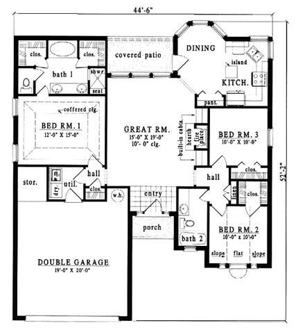 European, One-Story House Plan 79053 with 3 Beds, 2 Baths, 2 Car Garage First Level Plan