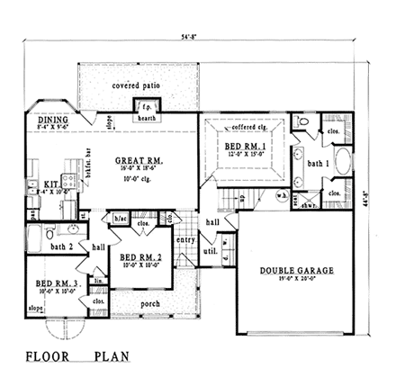 Traditional House Plan 79077 with 3 Beds, 2 Baths, 2 Car Garage First Level Plan