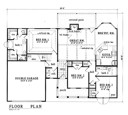 Country House Plan 79079 with 3 Beds, 2 Baths, 2 Car Garage First Level Plan