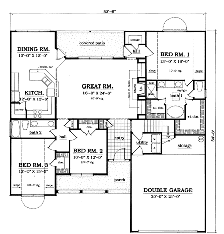Country, Traditional House Plan 79083 with 3 Beds, 2 Baths, 2 Car Garage First Level Plan
