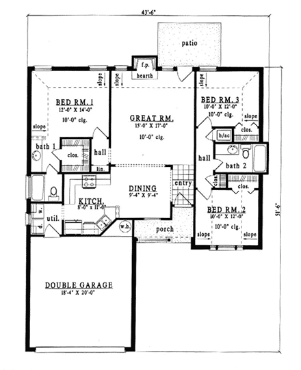European, One-Story House Plan 79091 with 3 Beds, 2 Baths, 2 Car Garage First Level Plan