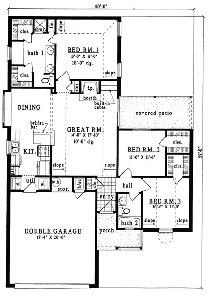 European, One-Story House Plan 79092 with 3 Beds, 2 Baths, 2 Car Garage First Level Plan
