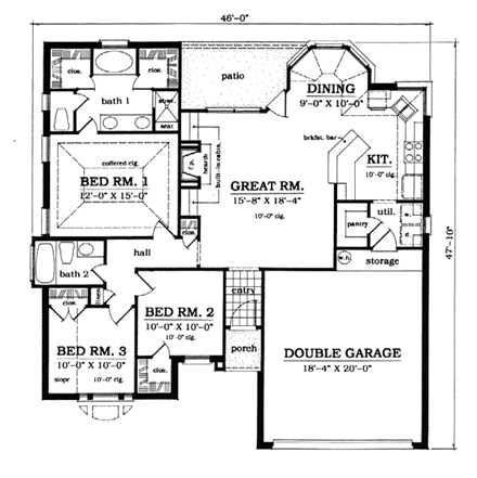 European, One-Story House Plan 79095 with 3 Beds, 2 Baths, 2 Car Garage First Level Plan