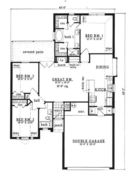 European, One-Story House Plan 79096 with 3 Beds, 2 Baths, 2 Car Garage First Level Plan