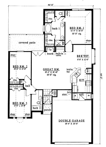 European, One-Story House Plan 79104 with 3 Beds, 2 Baths, 2 Car Garage First Level Plan