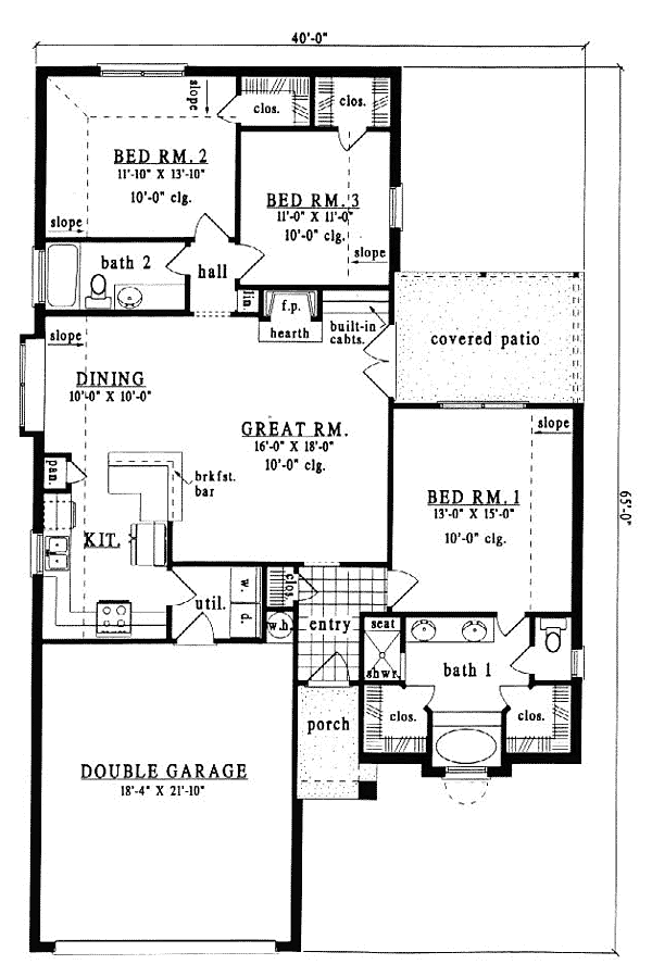 House Plan 79105 - One-Story Style with 1532 Sq Ft, 3 Bed, 2 Bath