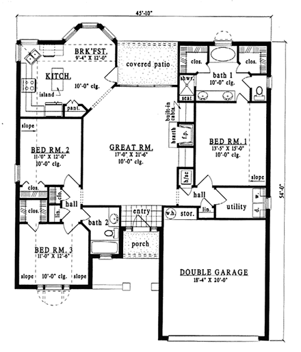 European, One-Story House Plan 79109 with 3 Beds, 2 Baths, 2 Car Garage First Level Plan