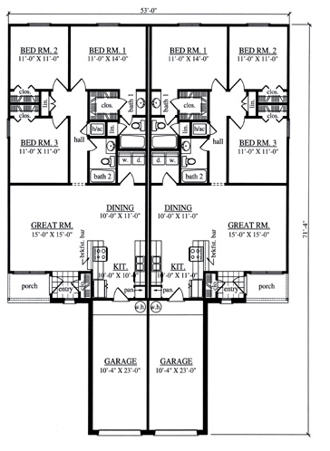 Country Multi-Family Plan 79110 with 6 Beds, 4 Baths, 2 Car Garage First Level Plan