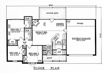 One-Story, Traditional House Plan 79125 with 3 Beds, 2 Baths, 2 Car Garage First Level Plan