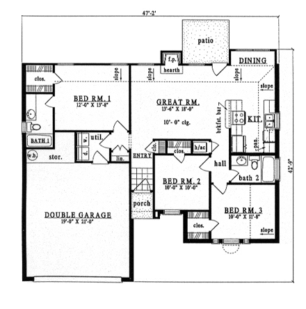 European, One-Story House Plan 79126 with 3 Beds, 2 Baths, 2 Car Garage First Level Plan