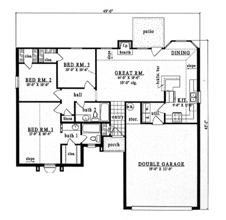 European, One-Story House Plan 79127 with 3 Beds, 2 Baths, 2 Car Garage First Level Plan