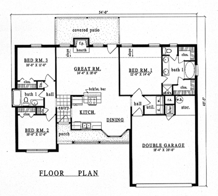 One-Story, Traditional House Plan 79128 with 3 Beds, 2 Baths, 2 Car Garage First Level Plan