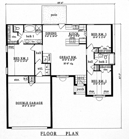 European, One-Story House Plan 79129 with 3 Beds, 2 Baths, 2 Car Garage First Level Plan