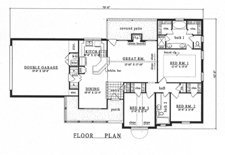 Country, One-Story House Plan 79134 with 3 Beds, 2 Baths, 2 Car Garage First Level Plan