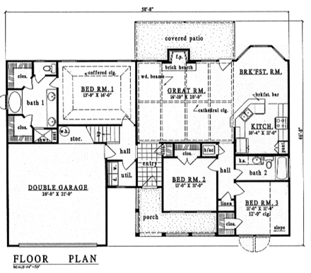 Cape Cod, Country, European House Plan 79136 with 3 Beds, 2 Baths, 2 Car Garage First Level Plan