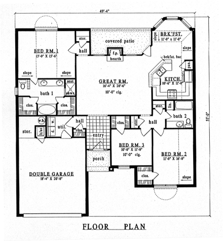European, One-Story House Plan 79138 with 3 Beds, 2 Baths, 2 Car Garage First Level Plan