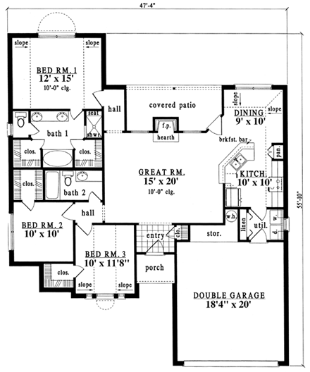 European, One-Story House Plan 79173 with 3 Beds, 2 Baths, 2 Car Garage First Level Plan