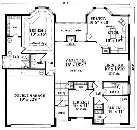 European, One-Story House Plan 79189 with 3 Beds, 2 Baths, 2 Car Garage First Level Plan
