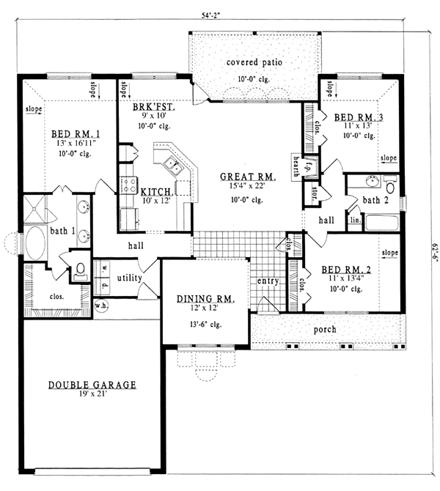 European, One-Story, Victorian House Plan 79197 with 3 Beds, 2 Baths, 2 Car Garage First Level Plan