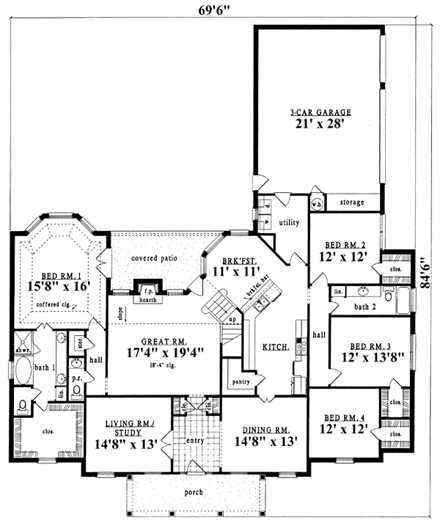 Cape Cod, Country House Plan 79220 with 4 Beds, 3 Baths, 3 Car Garage First Level Plan