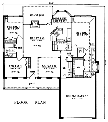 Cape Cod, Country, One-Story House Plan 79235 with 3 Beds, 2 Baths, 2 Car Garage First Level Plan