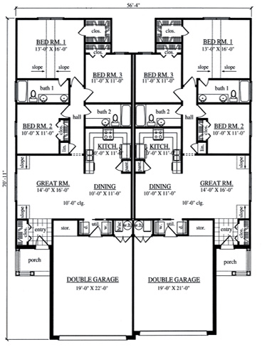 Country Multi-Family Plan 79240 with 6 Beds, 4 Baths, 4 Car Garage Level One