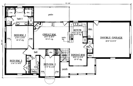 One-Story, Traditional House Plan 79247 with 3 Beds, 2 Baths, 2 Car Garage First Level Plan