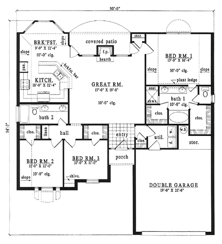 European, One-Story House Plan 79248 with 3 Beds, 2 Baths, 2 Car Garage First Level Plan